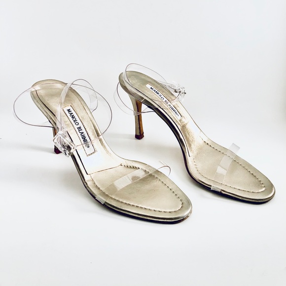 Manolo Blahnik Pewter Sandals with Clear Straps - Picture 13 of 16
